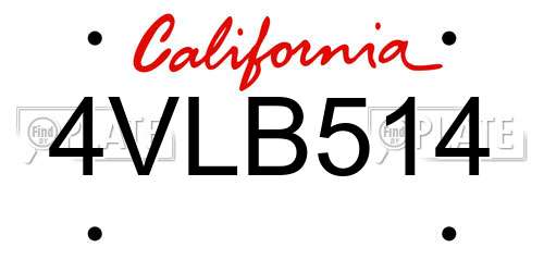 4VLB514 California License Plate
