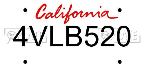4VLB520 California License Plate
