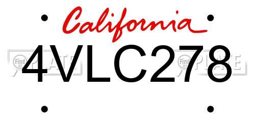 4VLC278 California License Plate