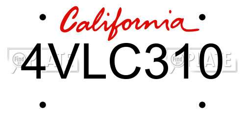 4VLC310 California License Plate