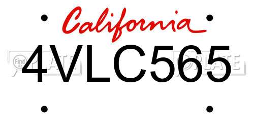 4VLC565 California License Plate