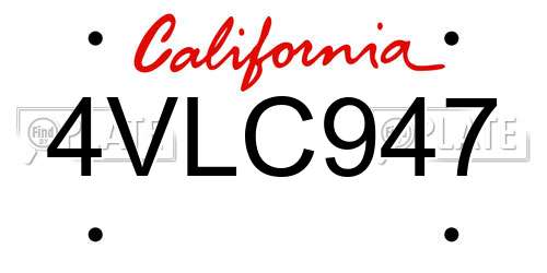 4VLC947 California License Plate