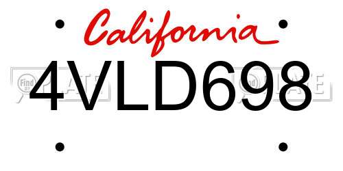 4VLD698 California License Plate
