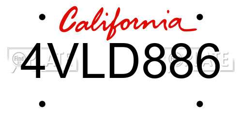 4VLD886 California License Plate