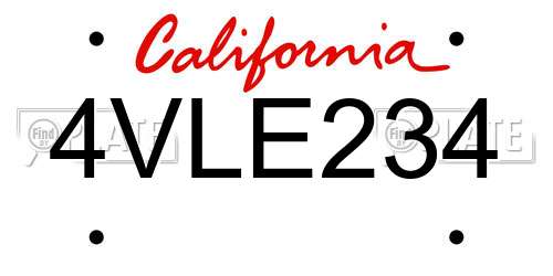 4VLE234 California License Plate
