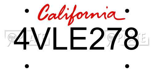 4VLE278 California License Plate