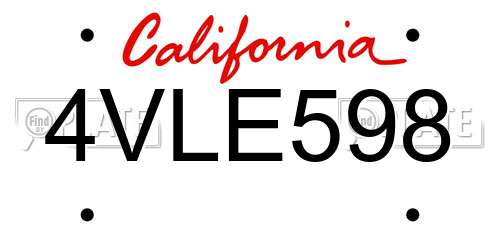 4VLE598 California License Plate