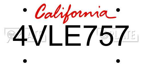 4VLE757 California License Plate
