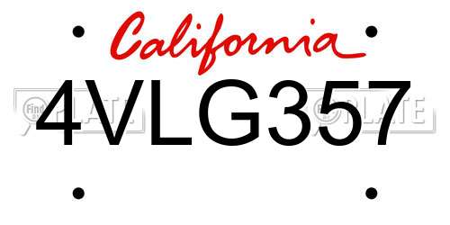 4VLG357 California License Plate