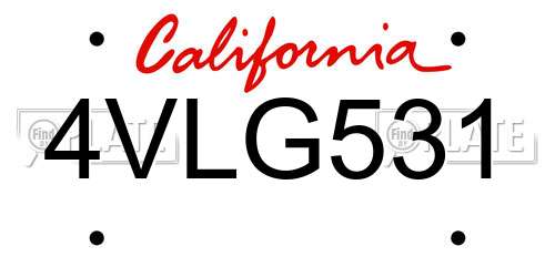 4VLG531 California License Plate