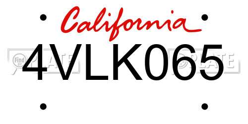 4VLK065 California License Plate