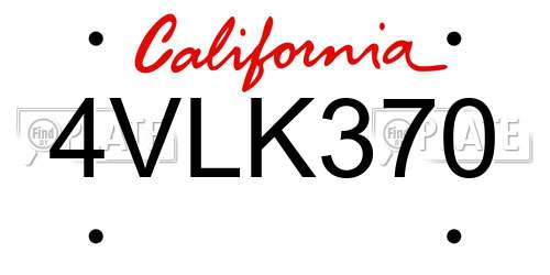 4VLK370 California License Plate