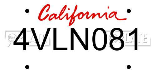 4VLN081 California License Plate