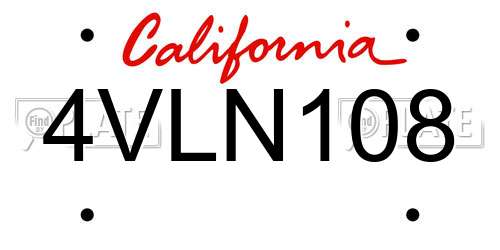 4VLN108 California License Plate