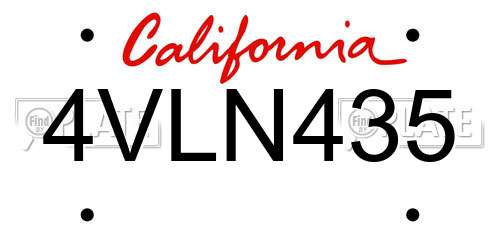 4VLN435 California License Plate