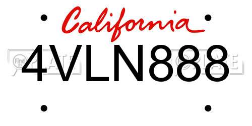 4VLN888 California License Plate