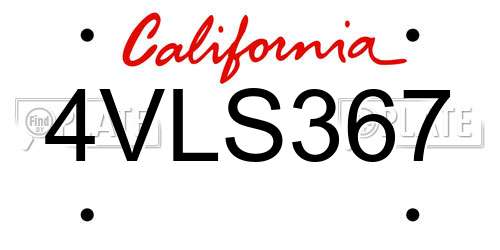 4VLS367 California License Plate