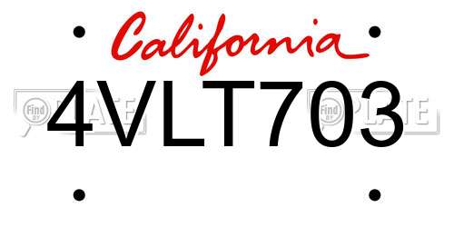 4VLT703 California License Plate
