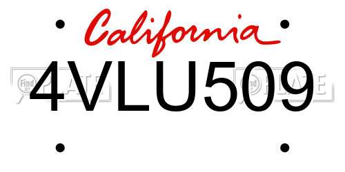 4VLU509 California License Plate