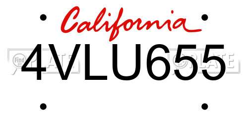 4VLU655 California License Plate