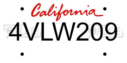 4VLW209 California License Plate