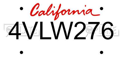 4VLW276 California License Plate