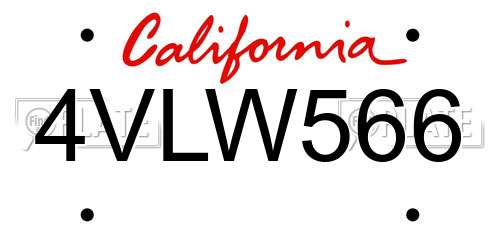 4VLW566 California License Plate