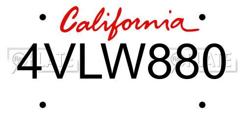 4VLW880 California License Plate