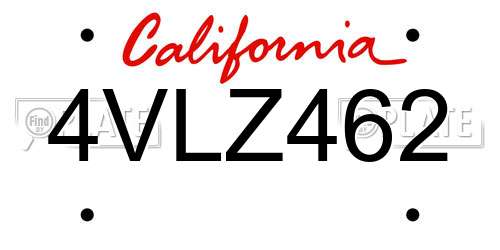 4VLZ462 California License Plate