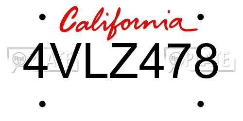 4VLZ478 California License Plate