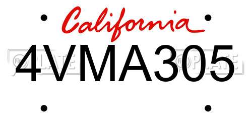 4VMA305 California License Plate
