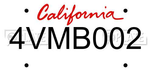4VMB002 California License Plate