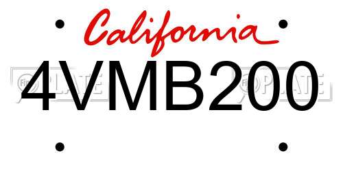4VMB200 California License Plate