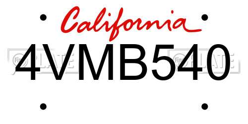4VMB540 California License Plate