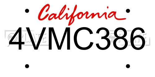 4VMC386 California License Plate