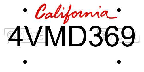 4VMD369 California License Plate