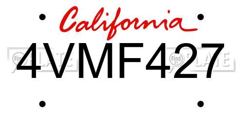 4VMF427 California License Plate