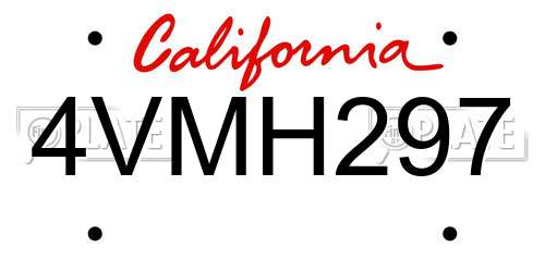4VMH297 California License Plate