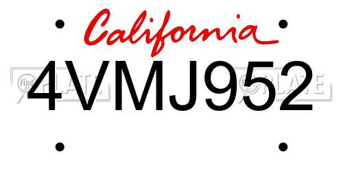 4VMJ952 California License Plate