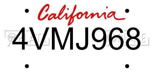 4VMJ968 California License Plate