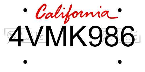 4VMK986 California License Plate