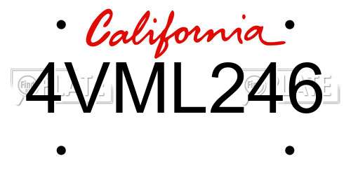 4VML246 California License Plate
