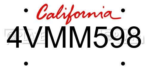 4VMM598 California License Plate