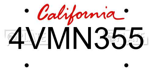 4VMN355 California License Plate