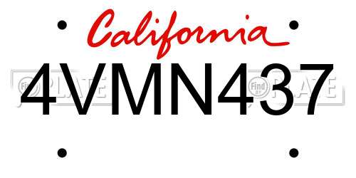 4VMN437 California License Plate