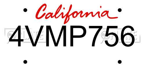 4VMP756 California License Plate