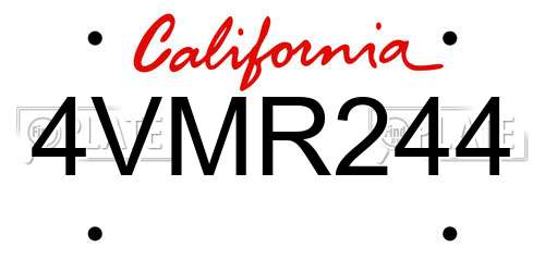 4VMR244 California License Plate
