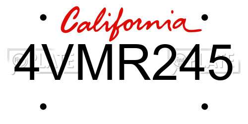 4VMR245 California License Plate