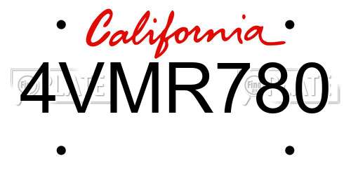 4VMR780 California License Plate