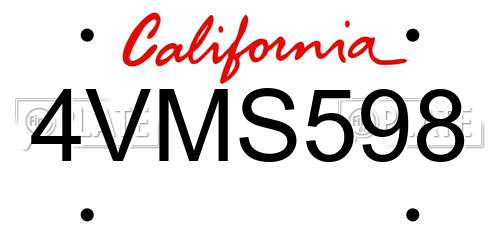 4VMS598 California License Plate